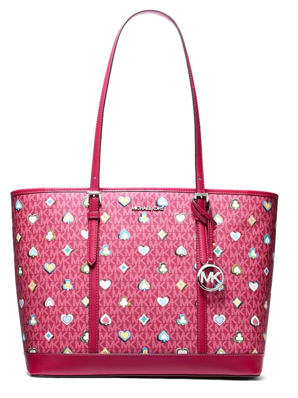 New Michael Kors Jet Set Travel Large Signature Logo Tote Bag Dark Raspberry